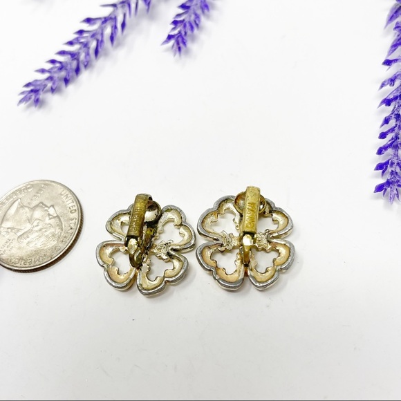 Vintage Sarah Coventry Ornate Four Leaf Clover Clip On Earrings - Picture 3 of 4
